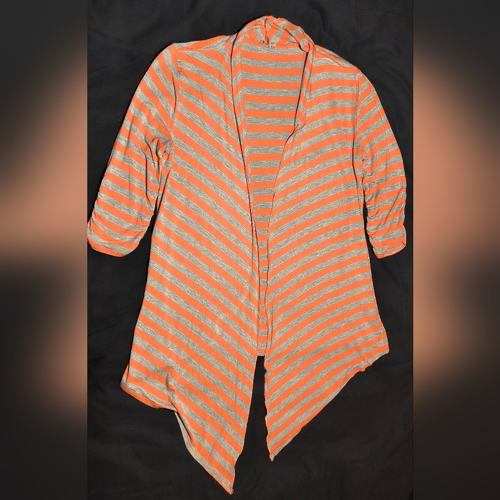 Orange and Gray Striped Cardigan